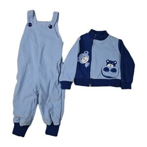Baby Togs Vintage Sweatshirt Overalls‎ Corduroy Boys Size 18 Months Blue Set